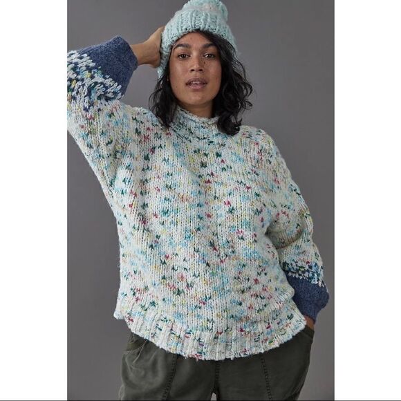 NEW Anthropologie Confetti Polka Dot Gaia Mock Neck Sweater Medium Petite - Picture 4 of 7